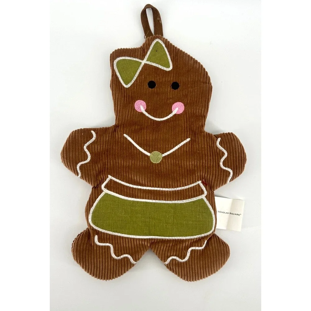 St Nicholas Square Gingerbread Girl Pot Holder Brown Corduroy Christmas Kitchen